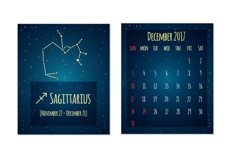 每周星座矢量日历2023年12月的空间风格. 日历照片