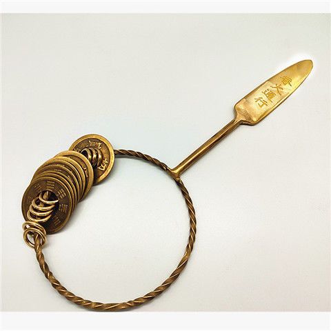 新款黄铜刻字螺纹师刀司刀道教法器小环穿过铜钱9个小环九宫八卦